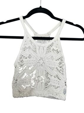 Free People White Crochet Halter Crop Top